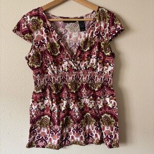 Y2K vintage boho multicolor empire waist cap sleeve blouse